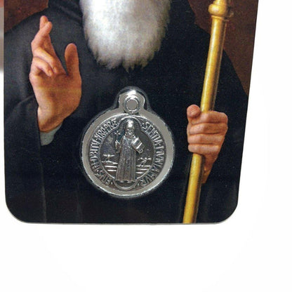 St. Benedict Holy Card With Embedded Medal - Exorcism - San Benito | Catholically