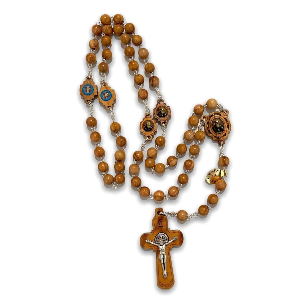 St. Benedict Olive Wood Rosary - Prayer Beads - Blessed By Pope | Catholically