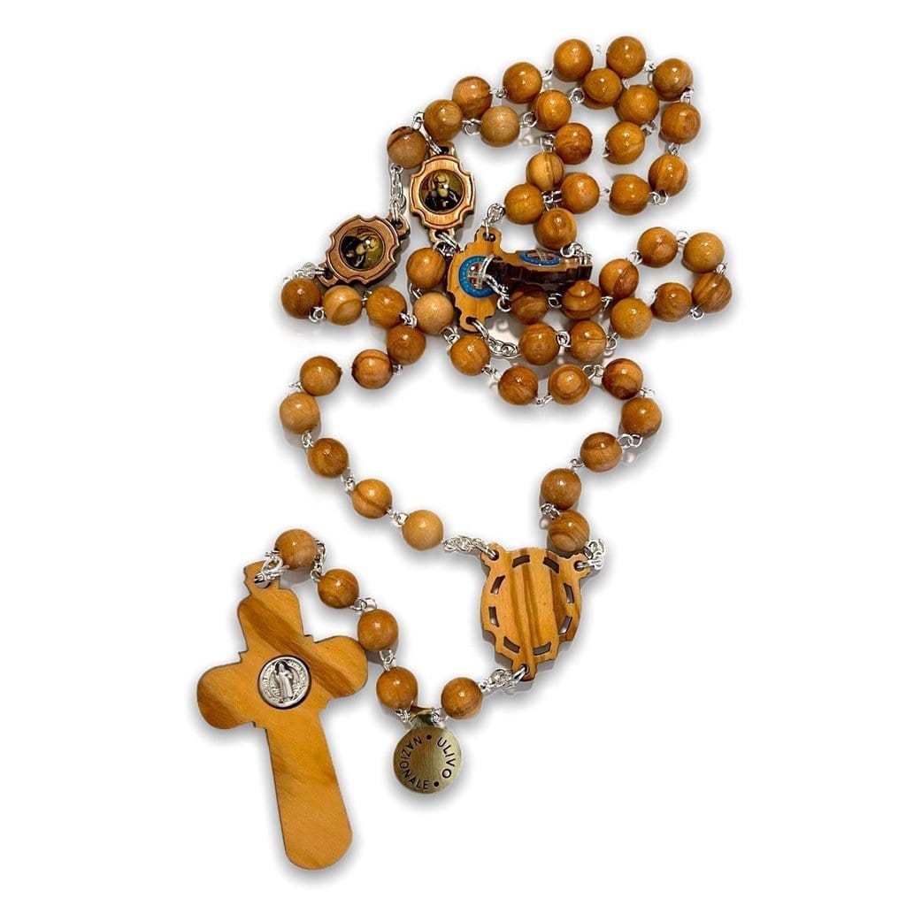 St. Benedict Olive Wood Rosary - Prayer Beads - Blessed By Pope | Catholically