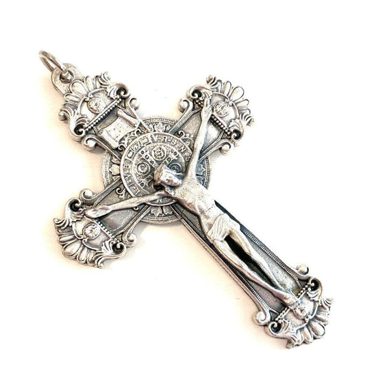 St. Benedict 3" Ornate Crucifix - Blessed By Pope - Pectoral Cross - Pendant | Catholically