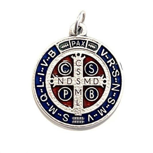St Benedict Red And Blue Enamel 1" Medal Catholic Exorcism - Blessed By Pope | Catholically