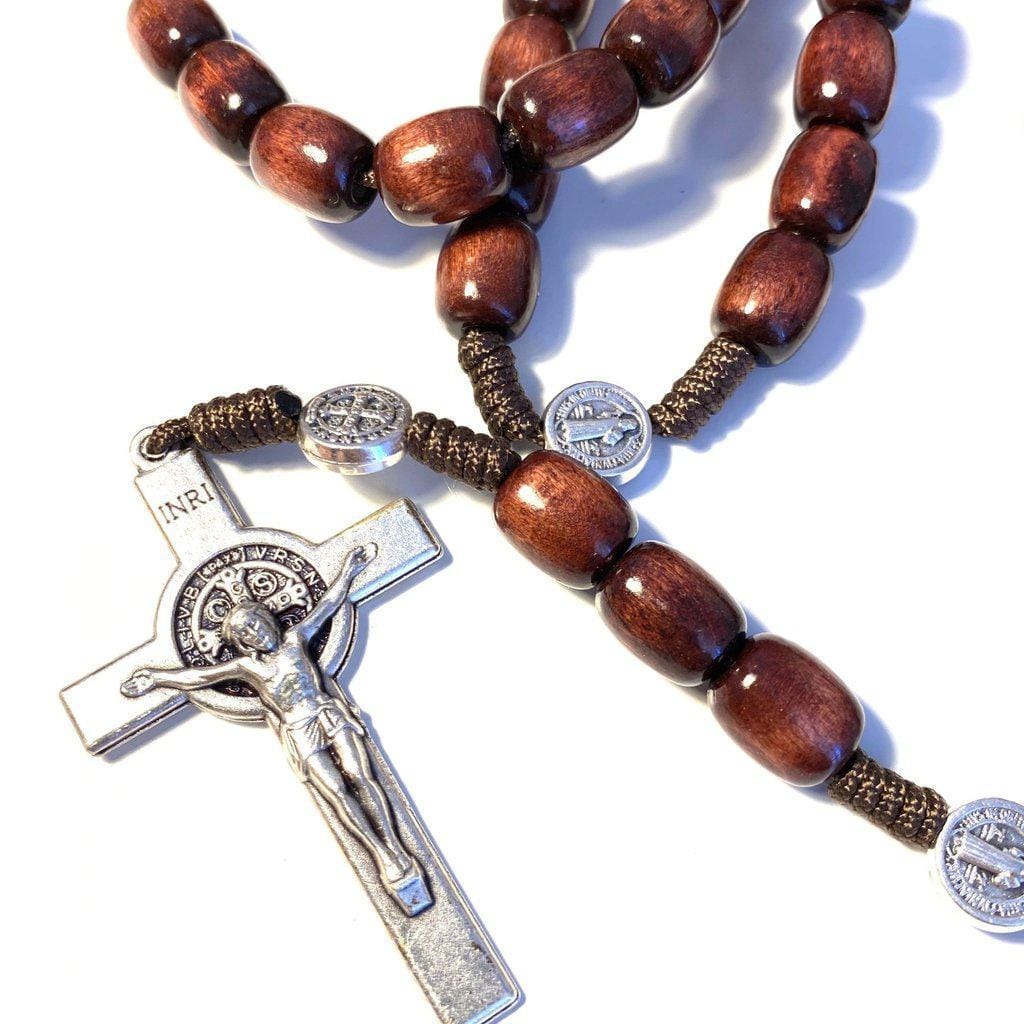 Handmade St. Benedict Olive Wood Rosary - Protection Necklace - Blessed By Pope | Catholically