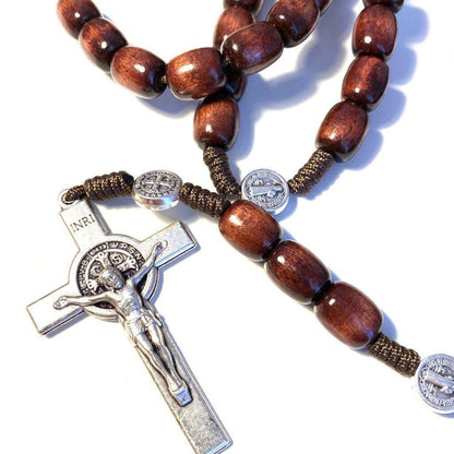 Handmade St. Benedict Olive Wood Rosary - Protection Necklace - Blessed By Pope | Catholically
