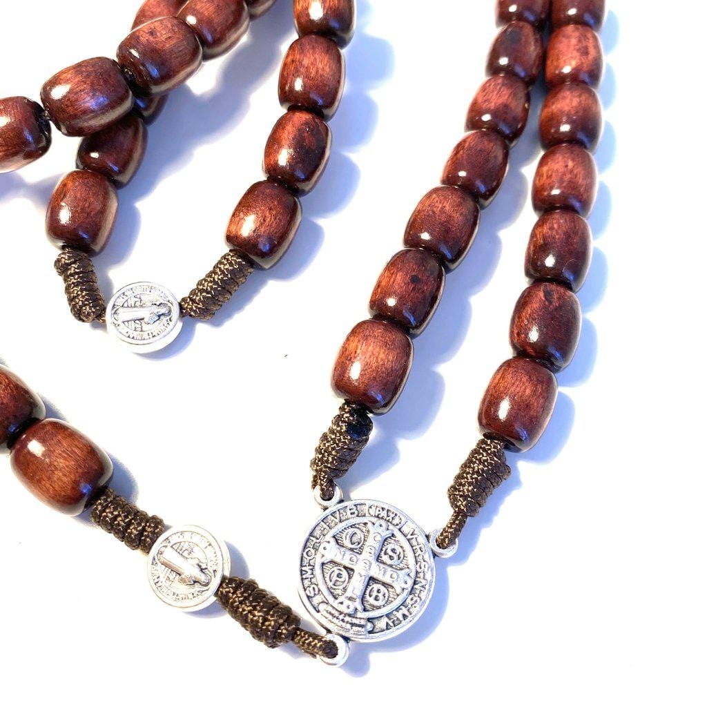 Handmade St. Benedict Olive Wood Rosary - Protection Necklace - Blessed By Pope | Catholically
