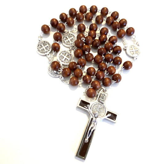 St. Benedict wooden Rosary - Blessed By Pope - Rosario De San Benito | Catholically