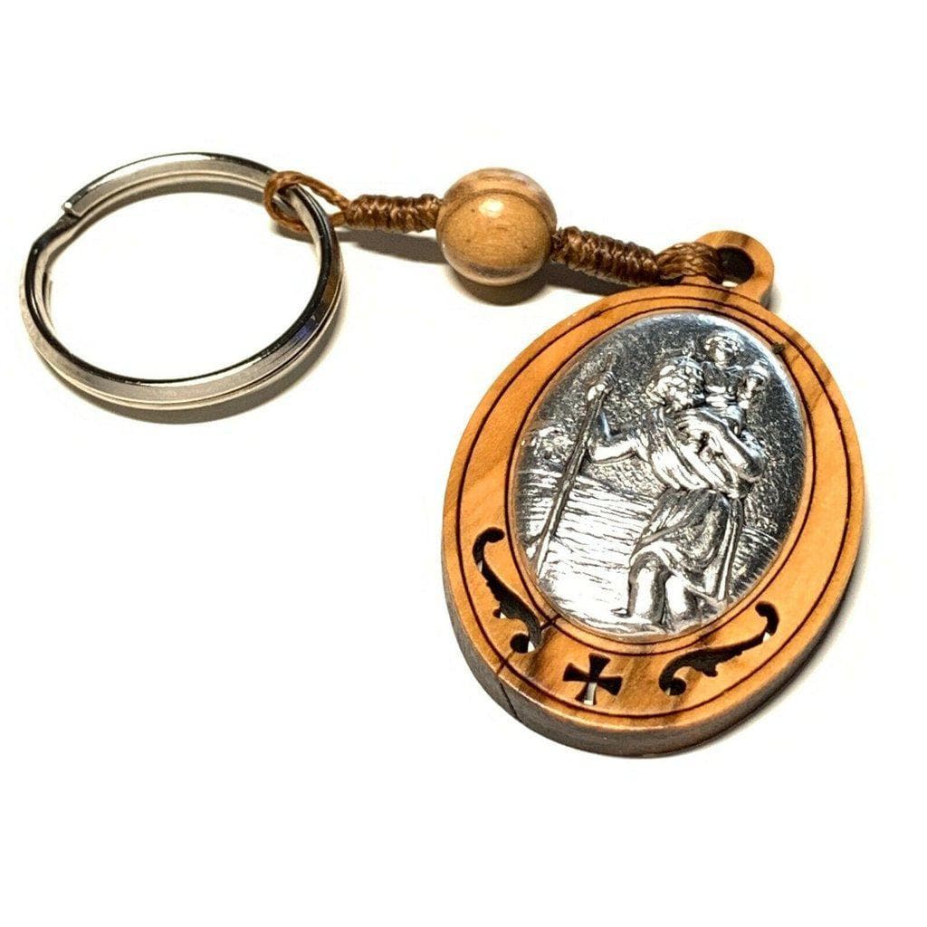 St. Christopher  Olive Wood Key Ring - Keychain - Keyring  Blessed By Pope | Catholically