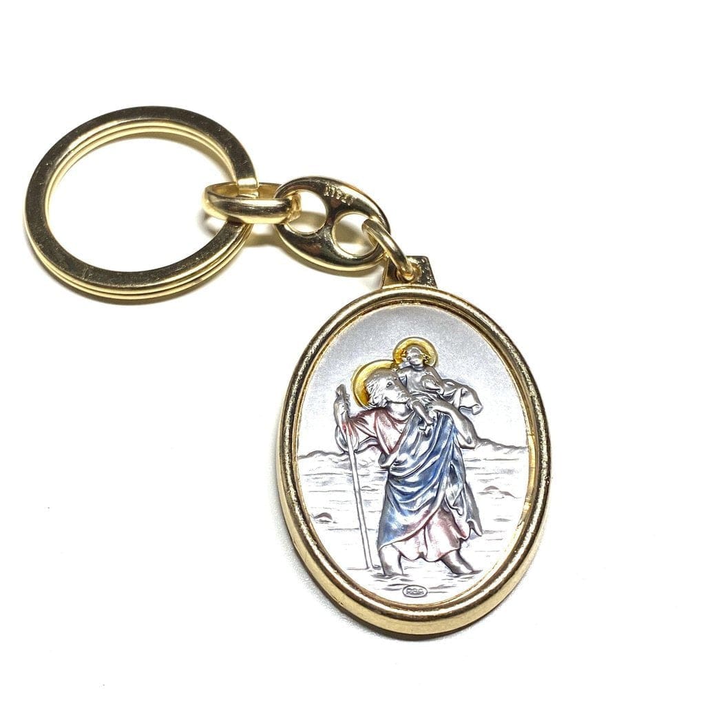 St. Christopher Silver Catholic Key Ring- Blessed By Pope | Catholically