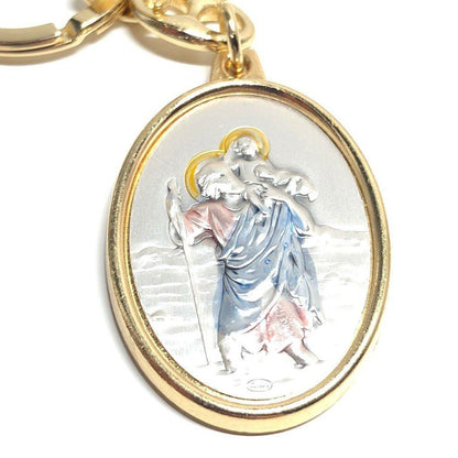 St. Christopher Silver Catholic Key Ring- Blessed By Pope | Catholically