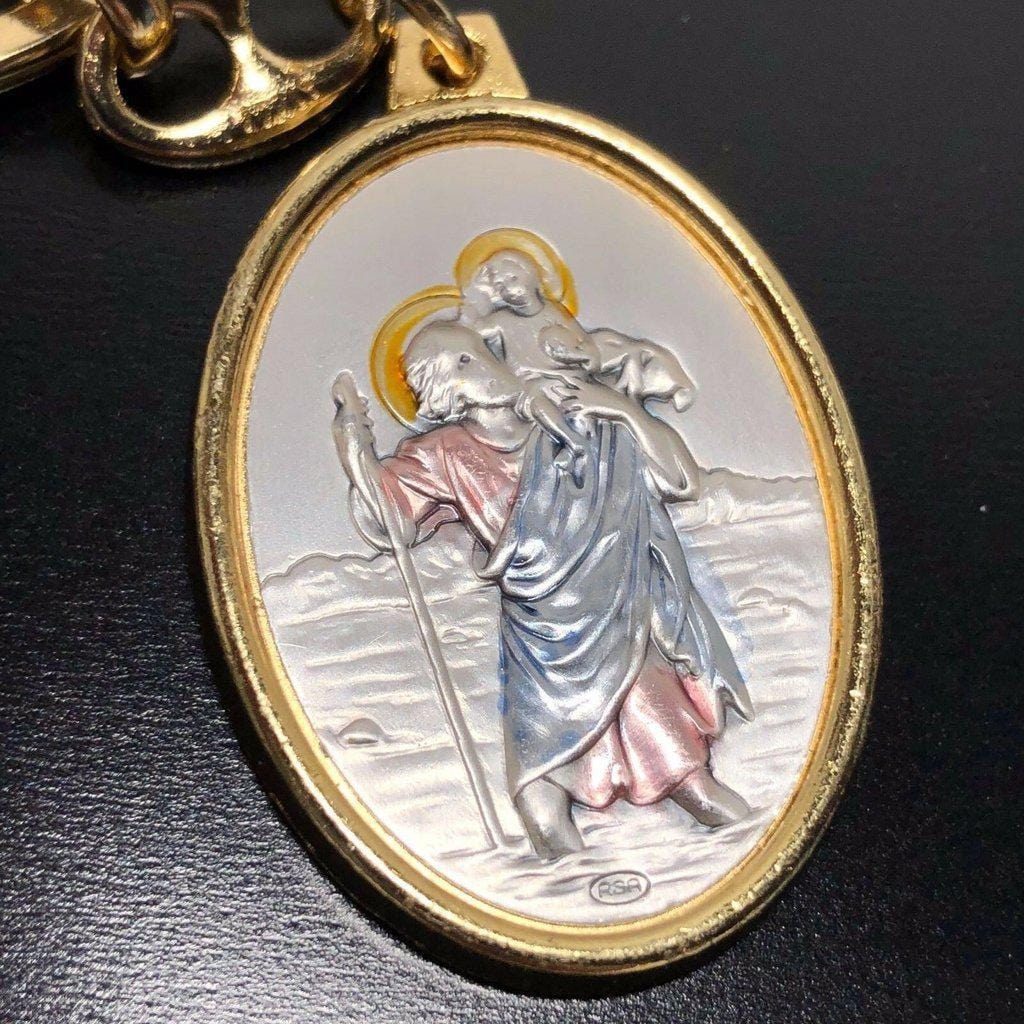St. Christopher Silver Catholic Key Ring- Blessed By Pope | Catholically