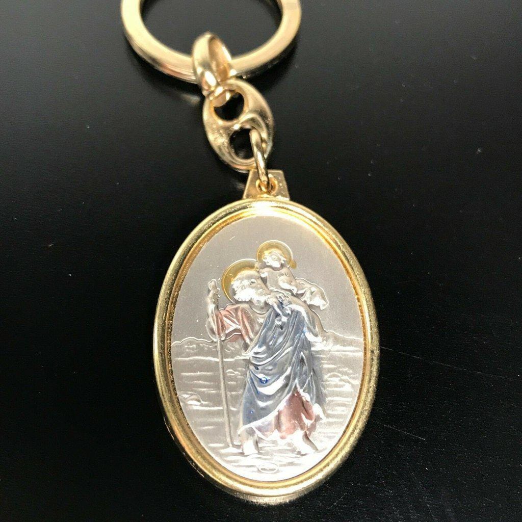St. Christopher Silver Catholic Key Ring- Blessed By Pope | Catholically