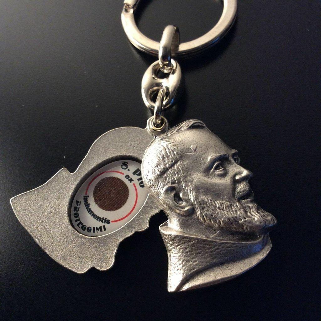 St. Father Pio - Key Ring - Keyring - San Padre Pio Relic Ex-Indumentis | Catholically