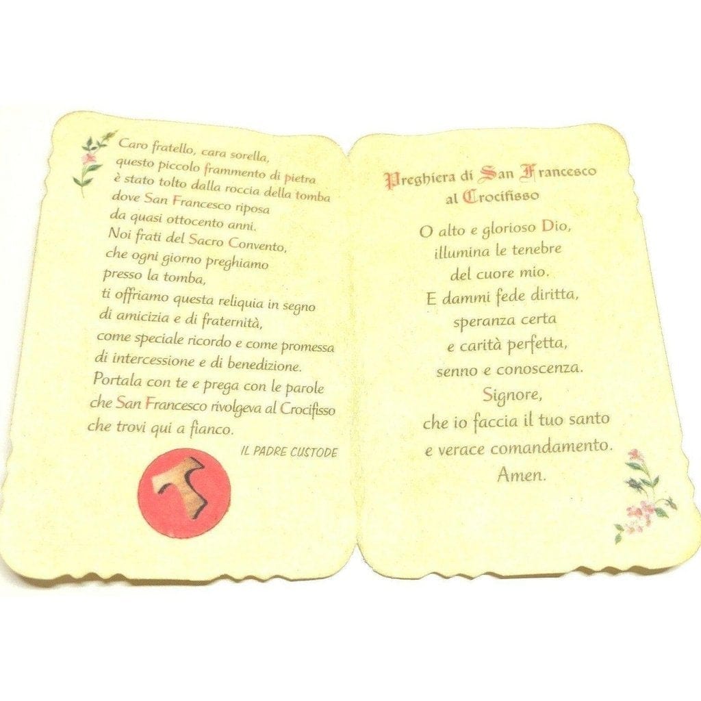 St. Francis Of Assisi 2nd Class Relic - Holy Card - Rock Fragment Of The Tomb | Catholically