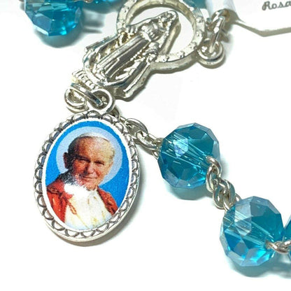 St. John Paul II - Crystal Rosary +Relic Medal Ex-Indumentis -Blessed By Pope | Catholically
