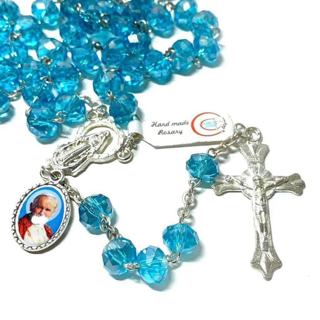 St. John Paul II - Crystal Rosary +Relic Medal Ex-Indumentis -Blessed By Pope | Catholically