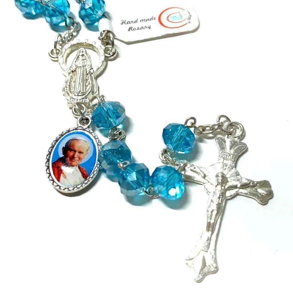 St. John Paul II - Crystal Rosary +Relic Medal Ex-Indumentis -Blessed By Pope | Catholically