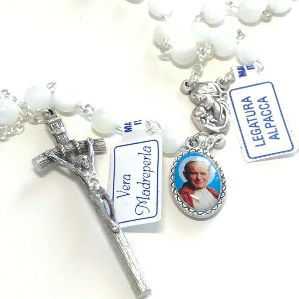 St. John Paul II - Mother Of Pearl Rosary -Relic Ex-Indumentis Medal -Blessed | Catholically