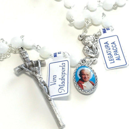 St. John Paul II - Mother Of Pearl Rosary -Relic Ex-Indumentis Medal -Blessed | Catholically