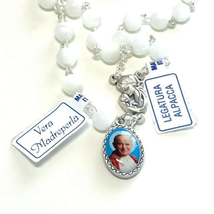 St. John Paul II - Mother Of Pearl Rosary -Relic Ex-Indumentis Medal -Blessed | Catholically