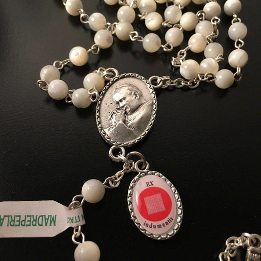 St. John Paul II - Mother Of Pearl Rosary -Relic Medal -Blessed | Catholically