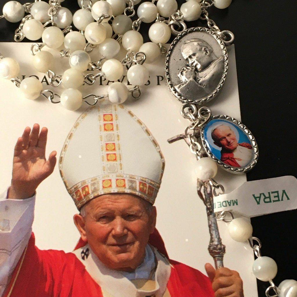 St. John Paul II - Mother Of Pearl Rosary -Relic Medal -Blessed | Catholically