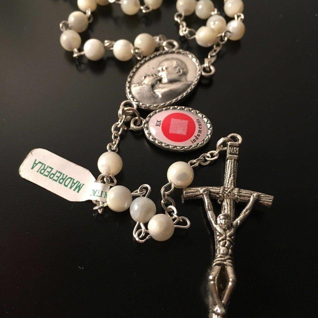St. John Paul II - Mother Of Pearl Rosary -Relic Medal -Blessed | Catholically