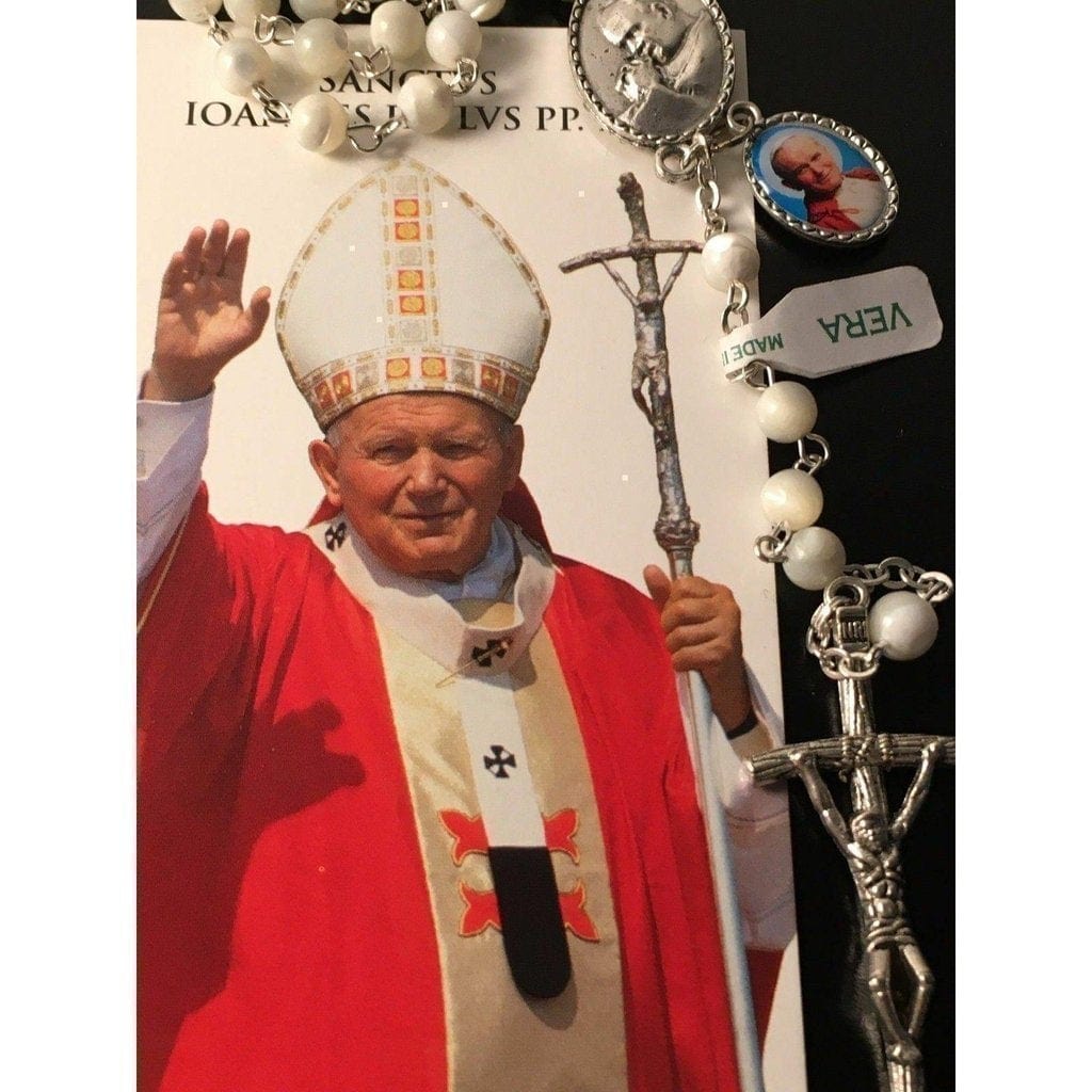 St. John Paul II - Mother Of Pearl Rosary -Relic Medal -Blessed | Catholically