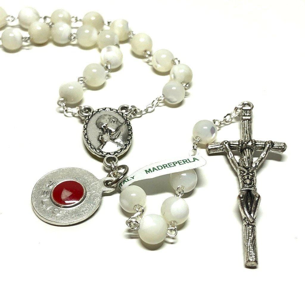St. John Paul II - Mother of Pearl Rosary - Relic Medal - Blessed | Catholically
