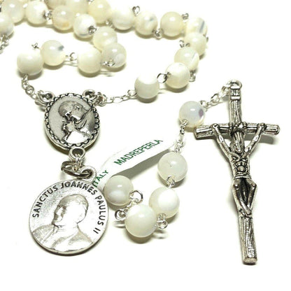 St. John Paul II - Mother of Pearl Rosary - Relic Medal - Blessed | Catholically