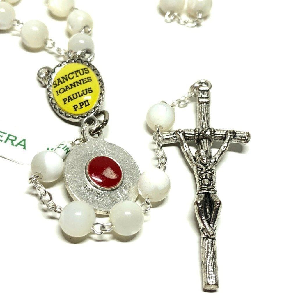 St. John Paul II - Mother of Pearl Rosary - Relic Medal - Blessed | Catholically