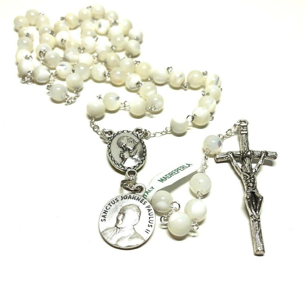 St. John Paul II - Mother of Pearl Rosary - Relic Medal - Blessed | Catholically