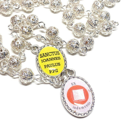 St. John Paul II Pope - Canonization - St. JPII Filigree Relic Medal Rosary | Catholically