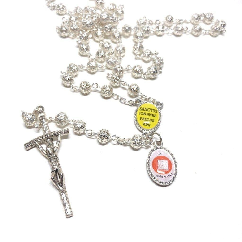 St. John Paul II Pope - Canonization - St. JPII Filigree Relic Medal Rosary | Catholically