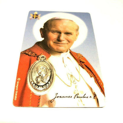 St. John Paul II & St. John XXIII Holy Card With Embedded Medal | Catholically