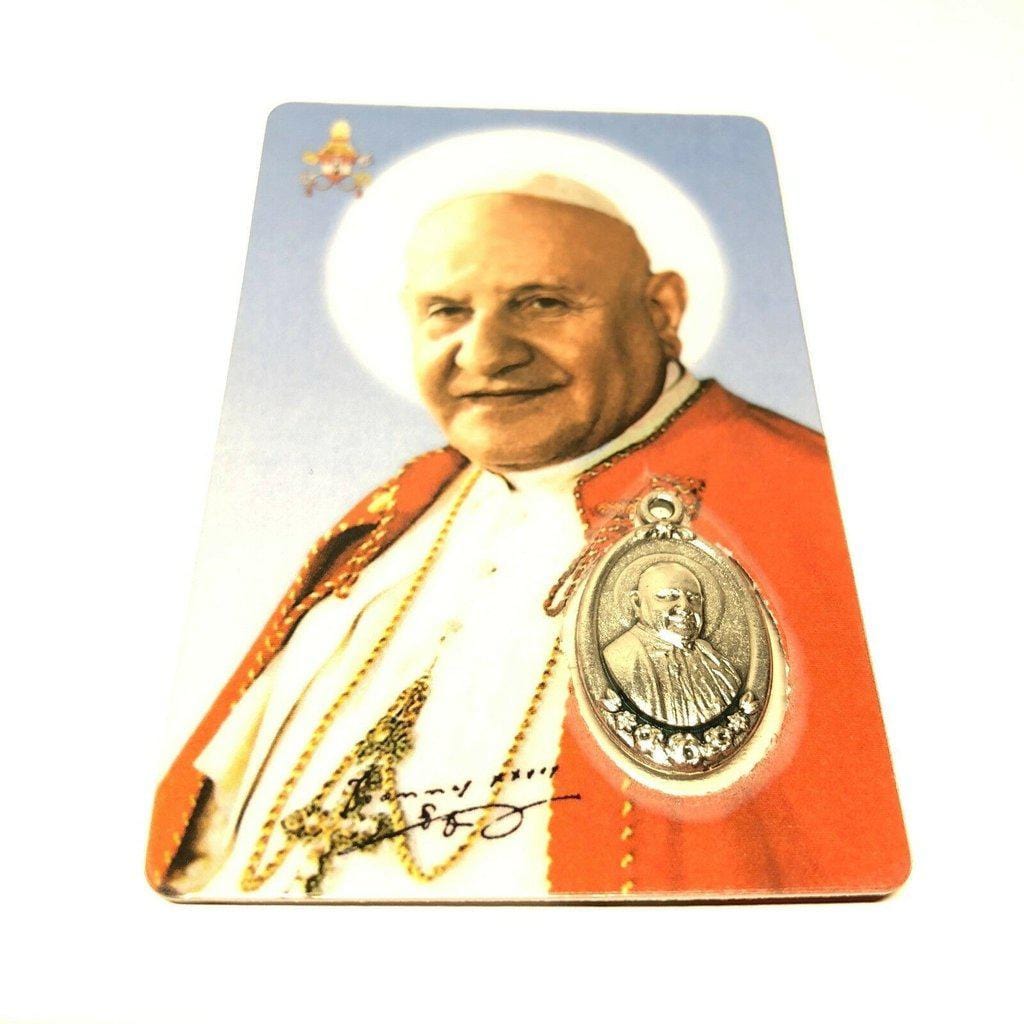 St. John Paul II & St. John XXIII Holy Card With Embedded Medal | Catholically