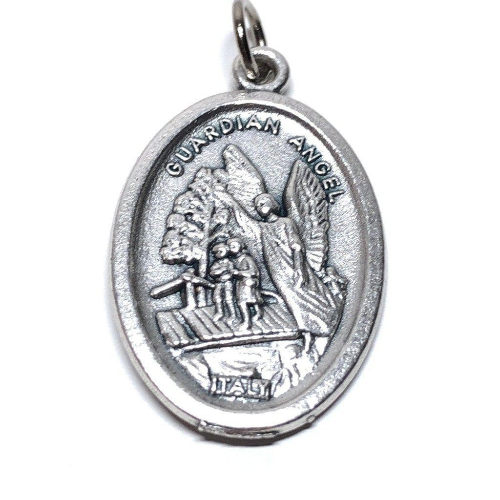 St. Michael Archangel & Guardian Angel - Silver Oxidized Medal Pendant Charm | Catholically