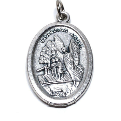 St. Michael Archangel & Guardian Angel - Silver Oxidized Medal Pendant Charm | Catholically