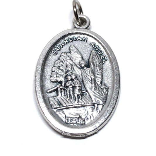 St. Michael Archangel & Guardian Angel - Silver Oxidized Medal Pendant Charm | Catholically