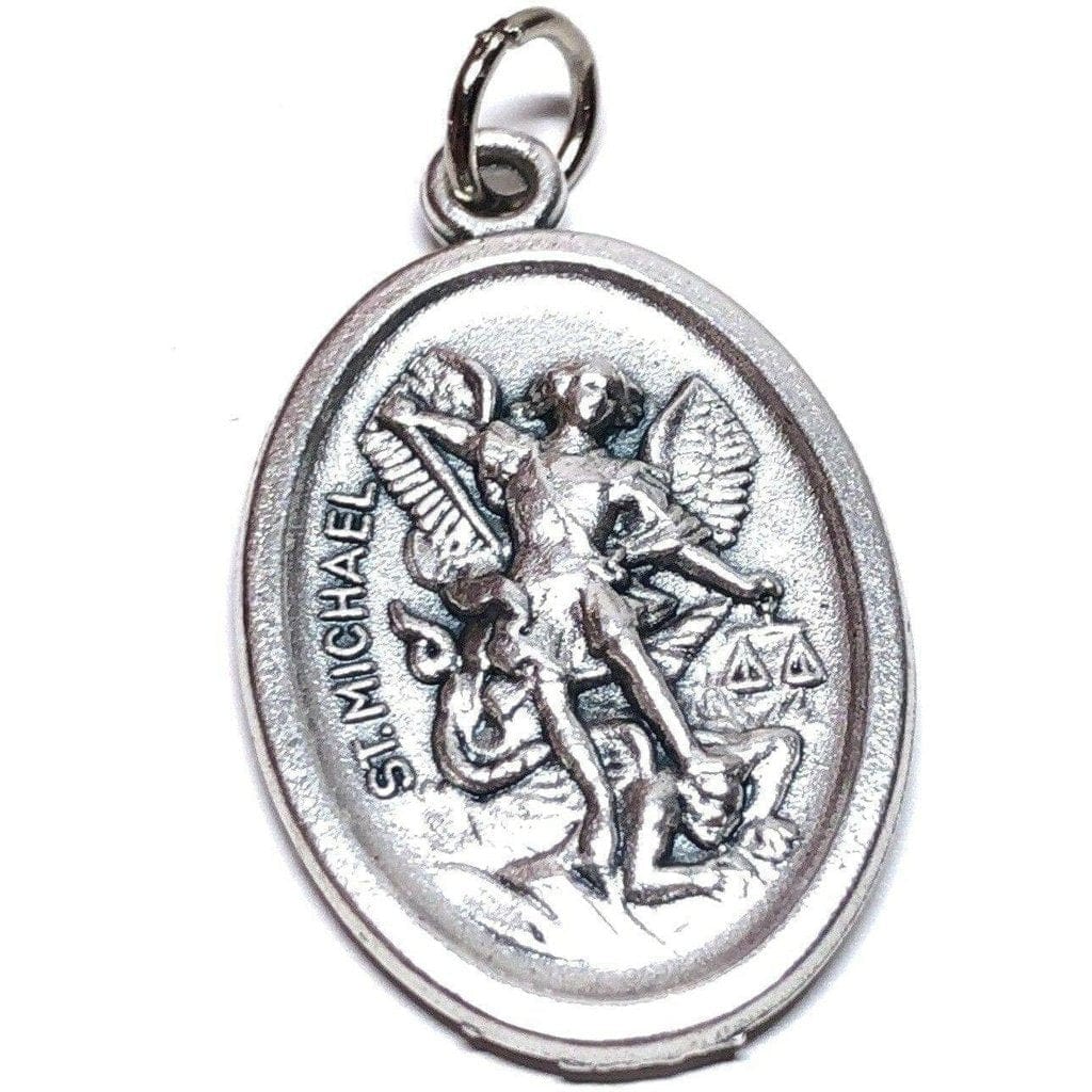 St. Michael Archangel & Guardian Angel - Silver Oxidized Medal Pendant Charm | Catholically