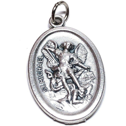 St. Michael Archangel & Guardian Angel - Silver Oxidized Medal Pendant Charm | Catholically