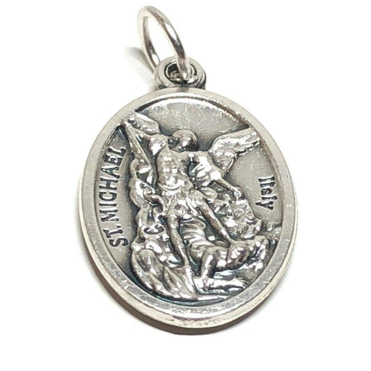 St. Michael Archangel & Guardian Angel - Silver Oxidized Medal Pendant Charm | Catholically