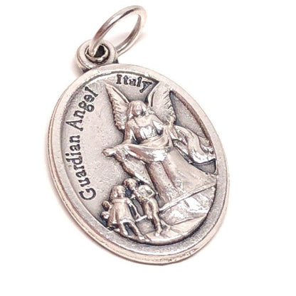 St. Michael Archangel & Guardian Angel - Silver Oxidized Medal Pendant Charm | Catholically