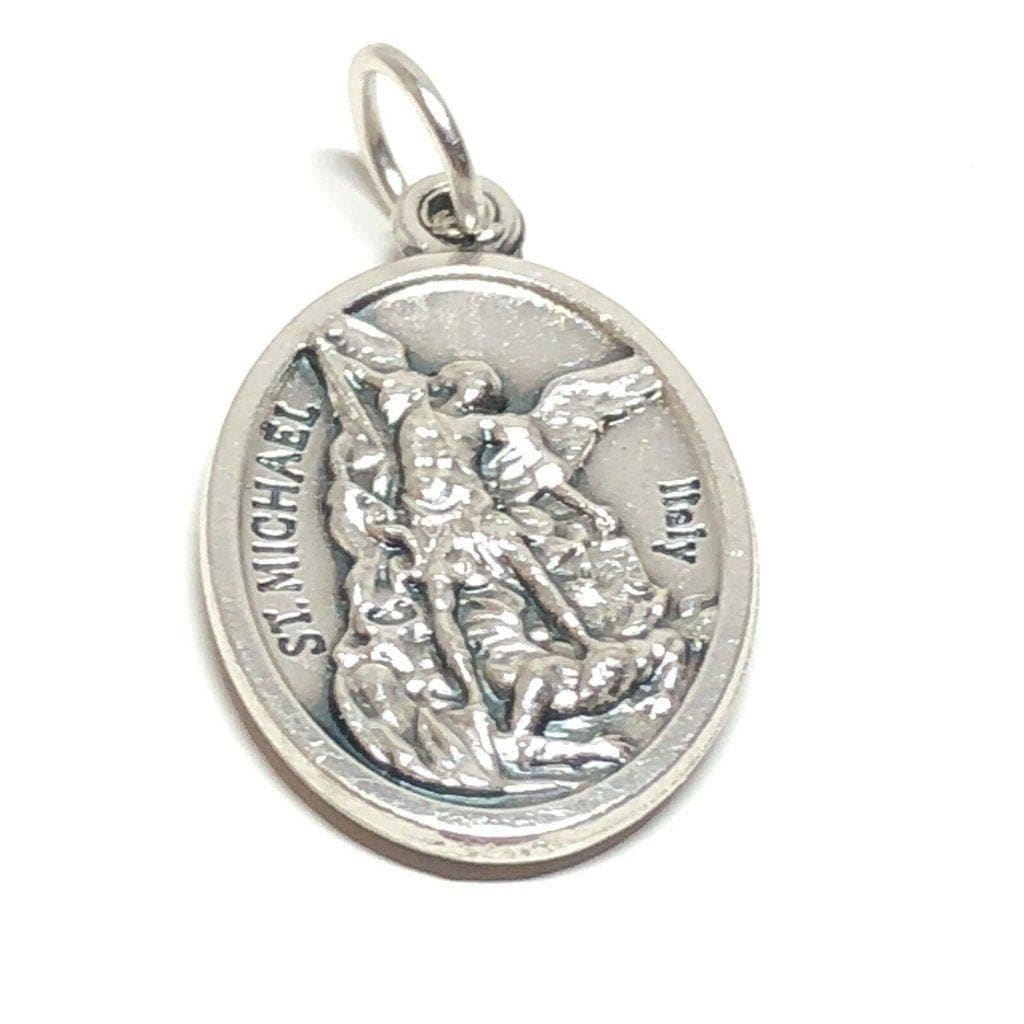 St. Michael Archangel & Guardian Angel - Silver Oxidized Medal Pendant Charm | Catholically