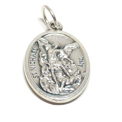 St. Michael Archangel & Guardian Angel - Silver Oxidized Medal Pendant Charm | Catholically