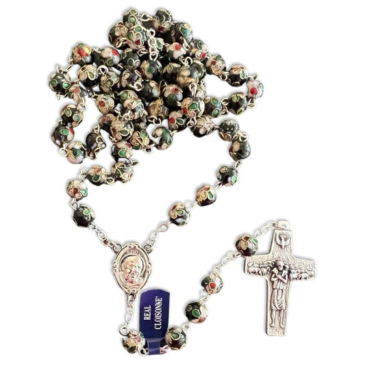 Blessed Black Cloisonné Rosary – Touched to Padre Pio’s Shrine, with Relic | Catholically