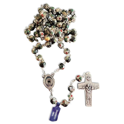 Blessed Black Cloisonné Rosary – Touched to Padre Pio’s Shrine, with Relic | Catholically