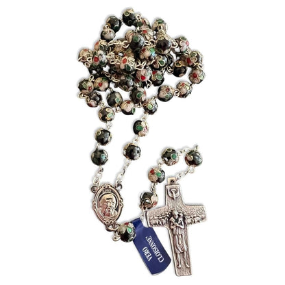 Blessed Black Cloisonné Rosary – Touched to Padre Pio’s Shrine, with Relic | Catholically