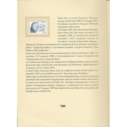 St. Padre  Pio-Blessed Stamps Mnh Folder-Beatification-Father Pio Relic Shrine | Catholically