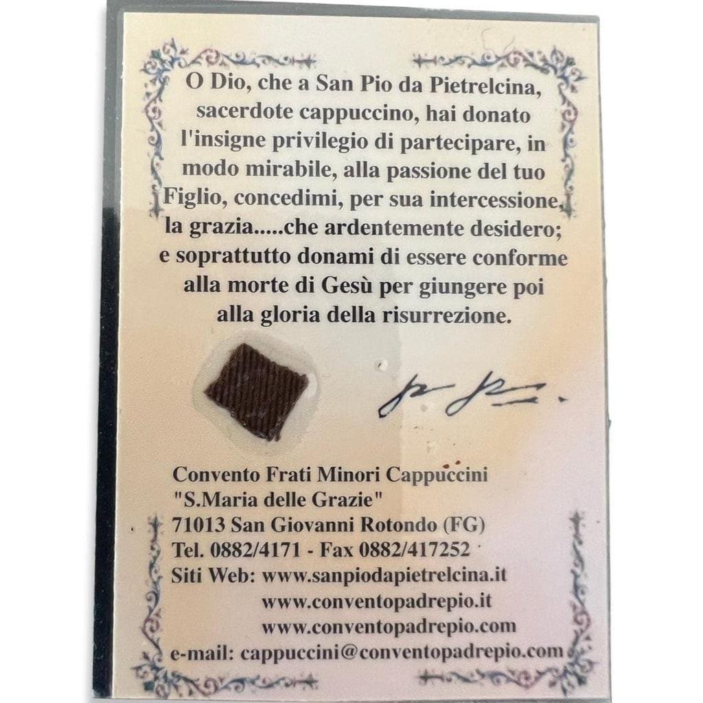 St. Padre Pio Laminated Holy Card With 2Nd Class Relic  St. Father Pio | Catholically