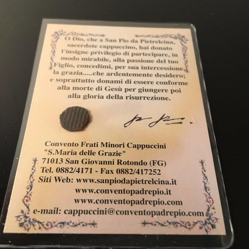 St. Padre Pio Laminated Holy Card With 2Nd Class Relic  St. Father Pio | Catholically