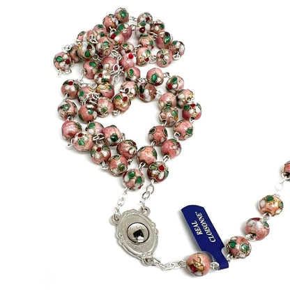 St. Padre Pio Pink Cloisonne Rosary - Blessed By Pope - with Relic | Catholically